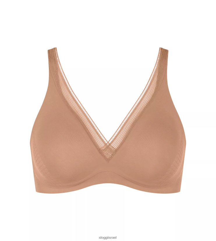 חזיות | sloggi נשים חזייה מרופדת טוויסט להתאמה לגוף חום נוסטלגי ZXZB2T522